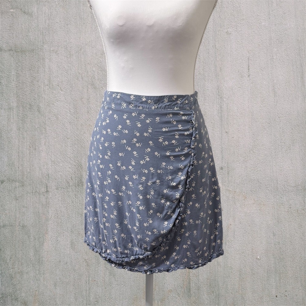 Paper Crane Women Blue Floral Layered Skirt Small Dandelion Preppy Graduation